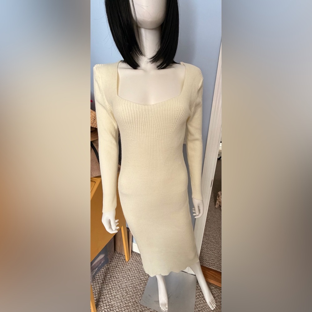 SHEIN Cream Long Sleeve Knit Dress